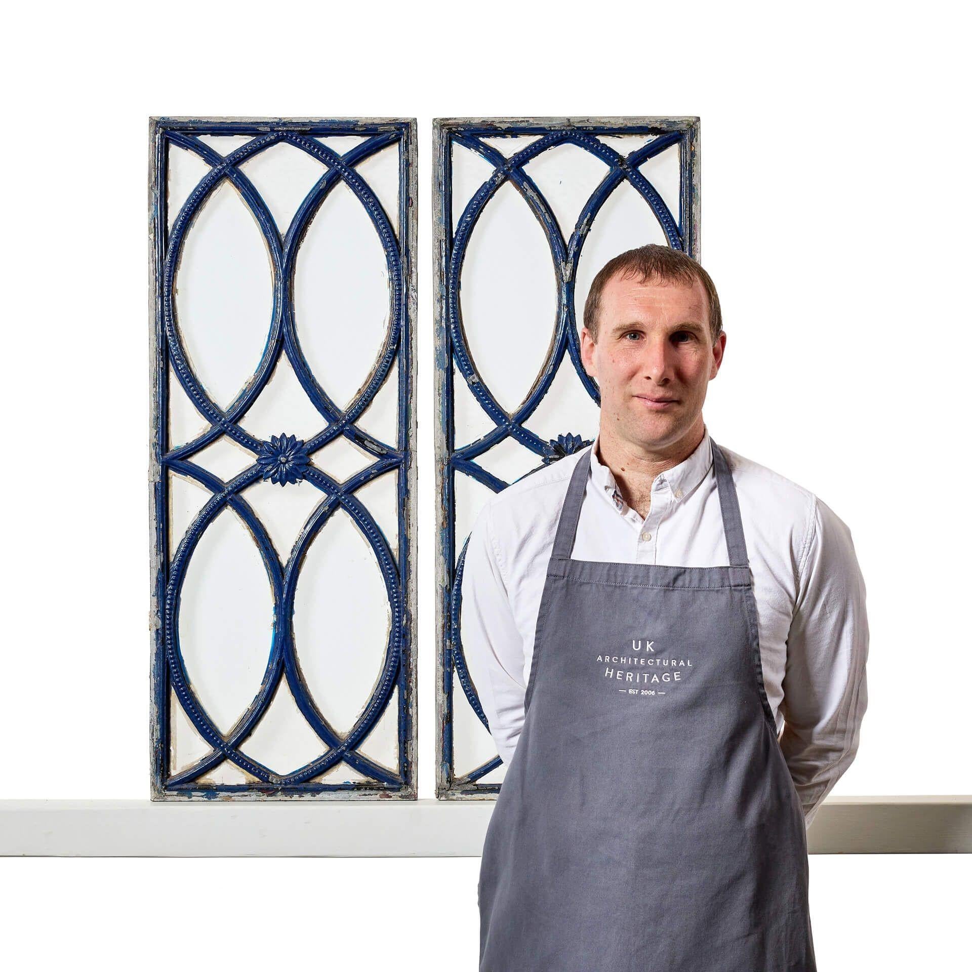 English Pair of Antique Georgian Style Iron Window Panels For Sale