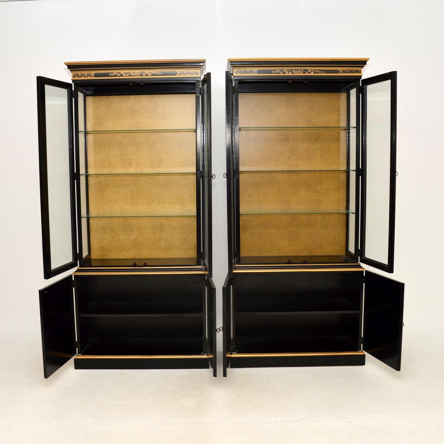 American Pair of Antique Georgian Style Lacquered Chinoiserie Bookcases