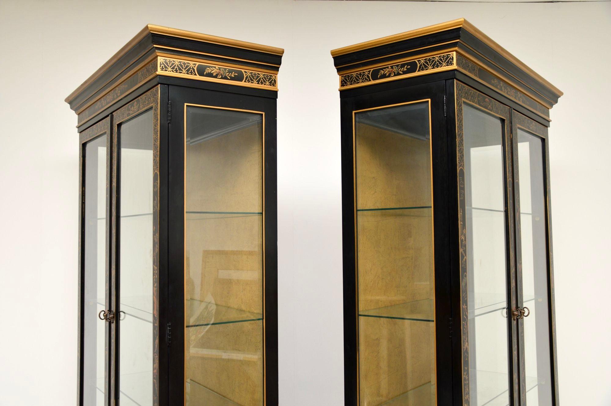 Glass Pair of Antique Georgian Style Lacquered Chinoiserie Bookcases