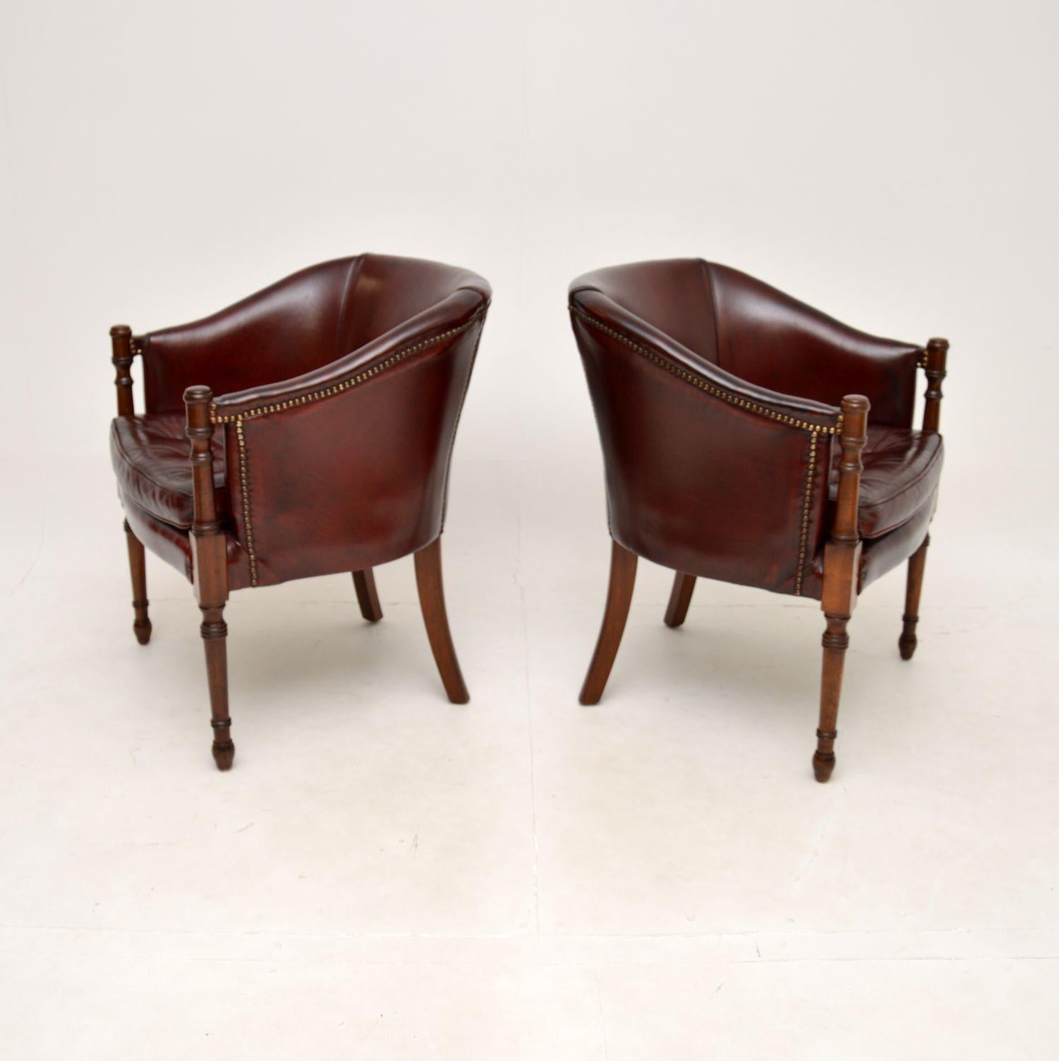 British Pair of Antique Georgian Style Leather Armchairs For Sale