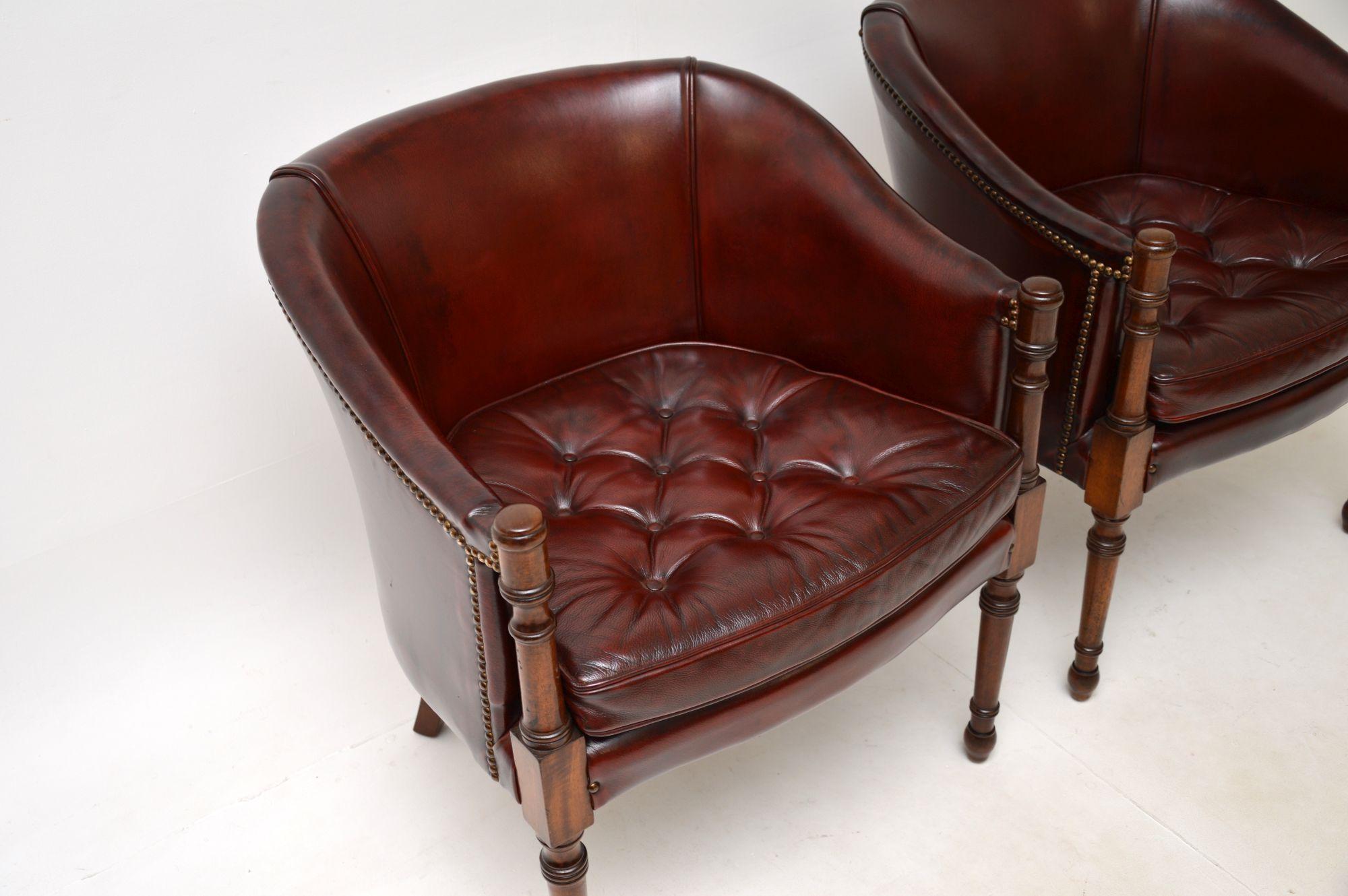 Mid-20th Century Pair of Antique Georgian Style Leather Armchairs
