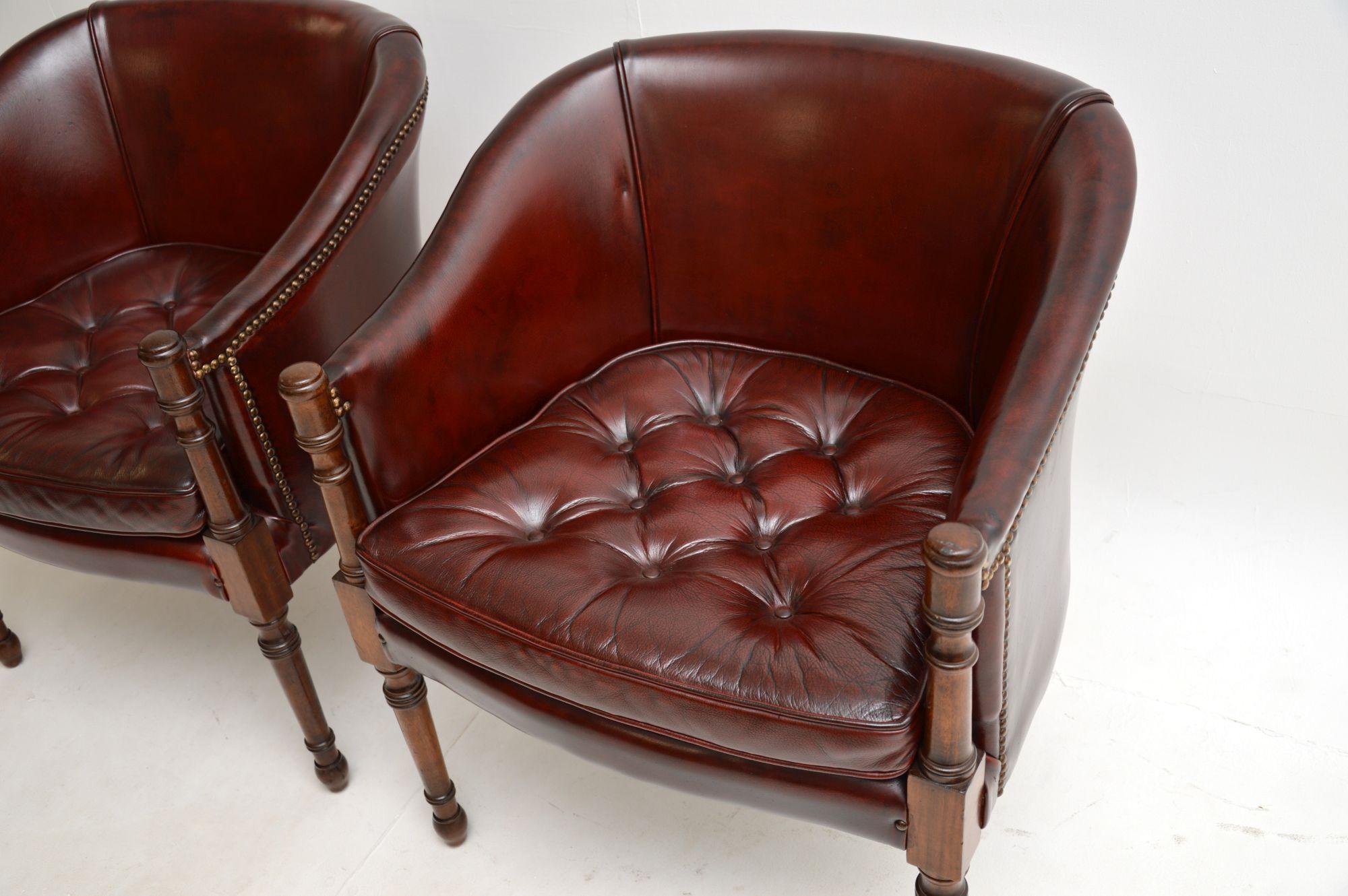 Pair of Antique Georgian Style Leather Armchairs For Sale 1
