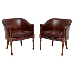 Pair of Vintage Georgian Style Leather Armchairs