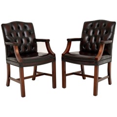 Pair of Antique Georgian Style Leather Gainsborough Armchairs