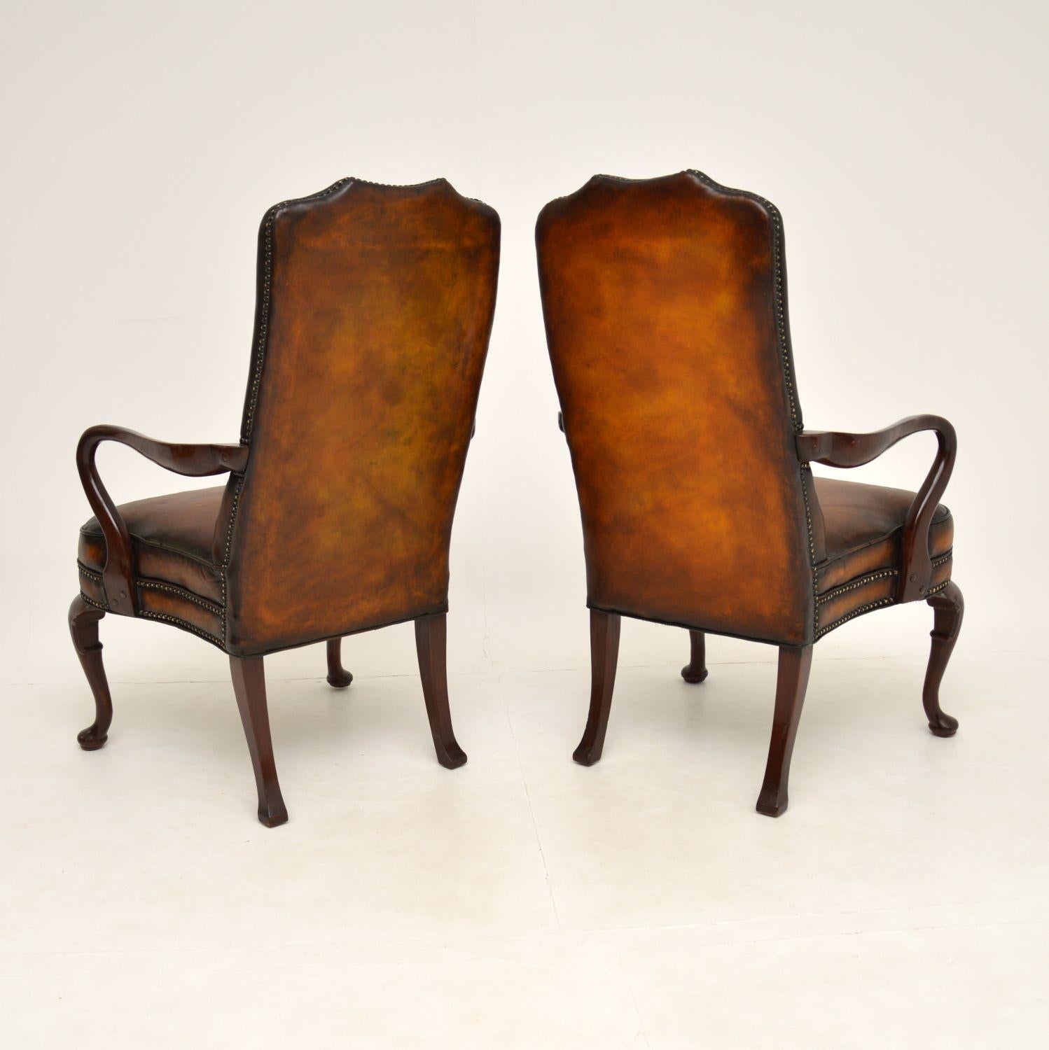 Pair of Antique Georgian Style Leather & Mahogany Armchairs 5
