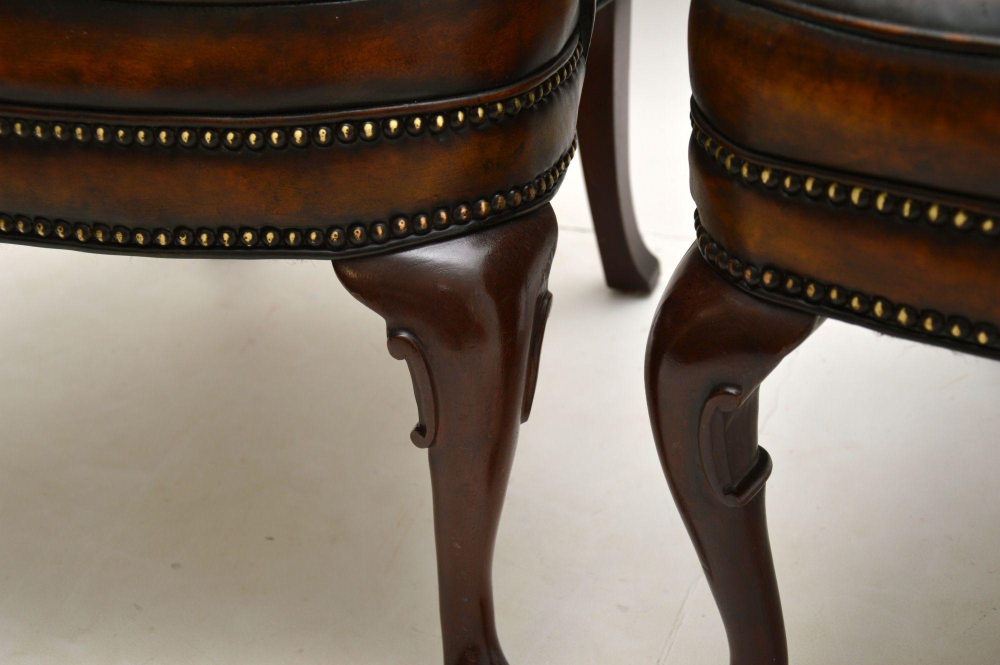 Pair of Antique Georgian Style Leather & Mahogany Armchairs 4