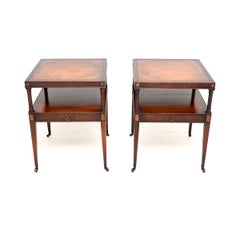 Pair of Antique Georgian Style Leather Top Side Tables