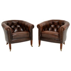 Pair of Antique Georgian Style Leather Tub Armchairs