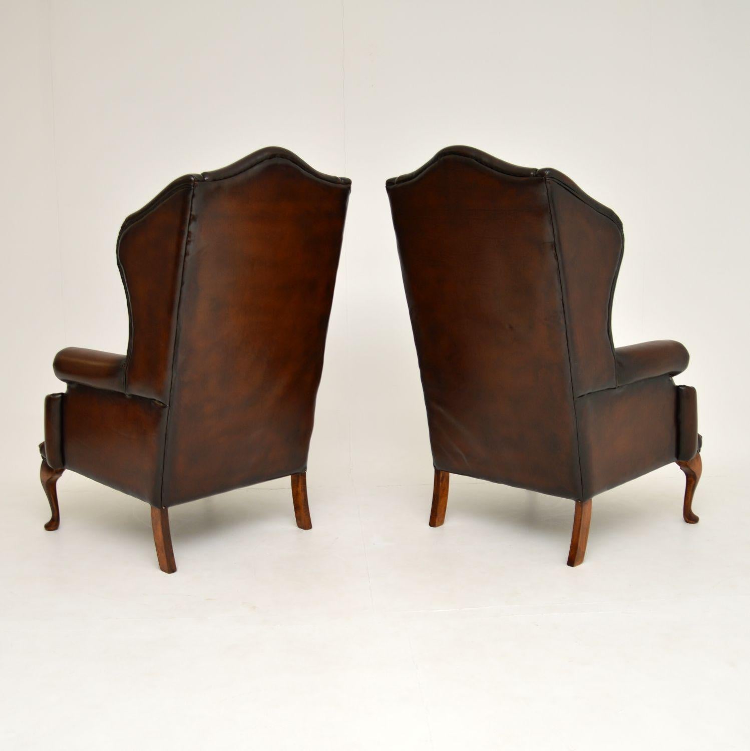 Pair of Antique Georgian Style Leather Wingback Armchairs 3