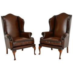 Pair of Antique Georgian Style Leather Wingback Armchairs Pair of Antique Georgian Style Leather Wingback Armchairs