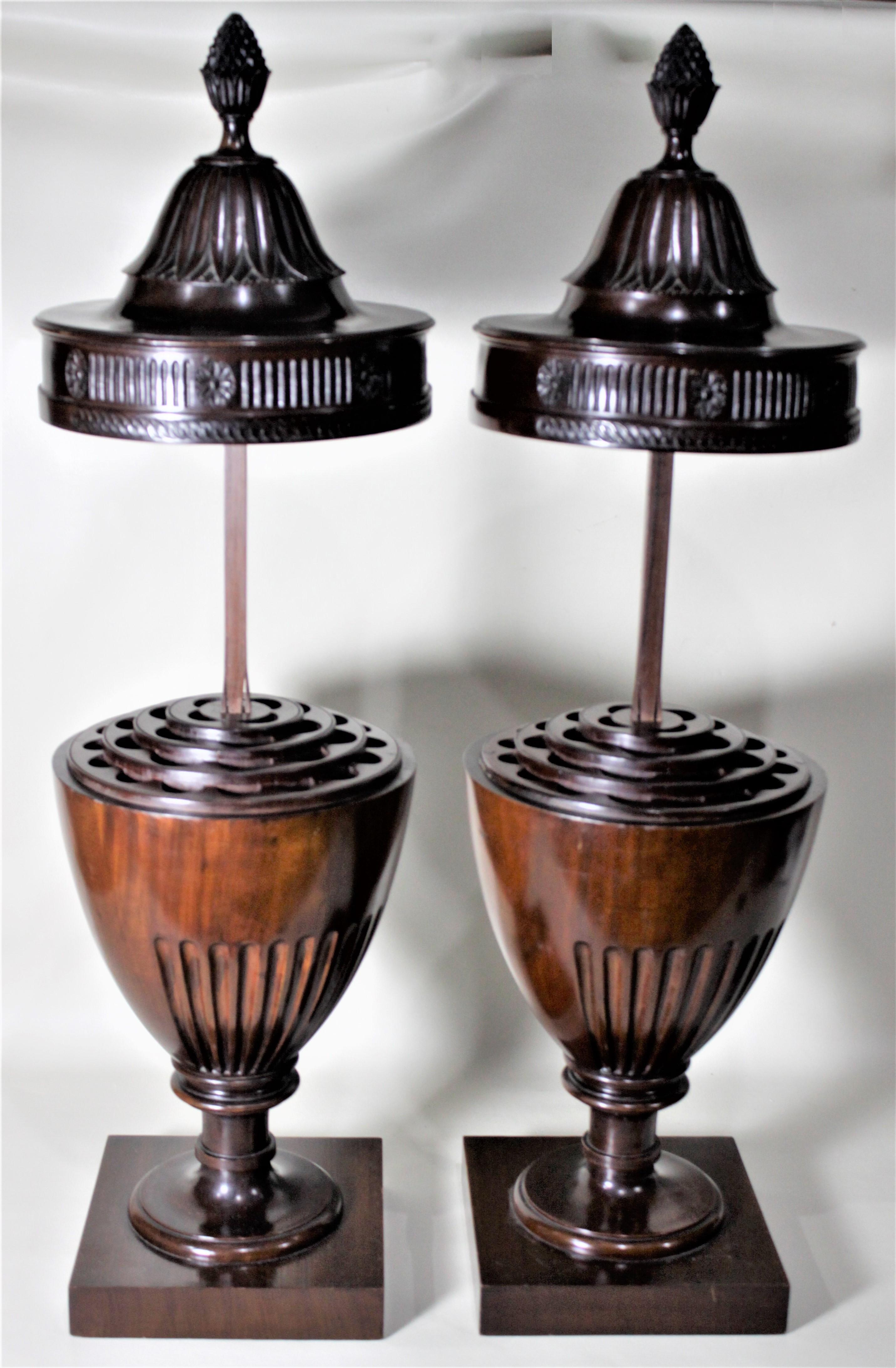 Pair of Antique Georgian Style Mahogany Knife Urns or Boxes with Carved Accents In Good Condition In Hamilton, Ontario