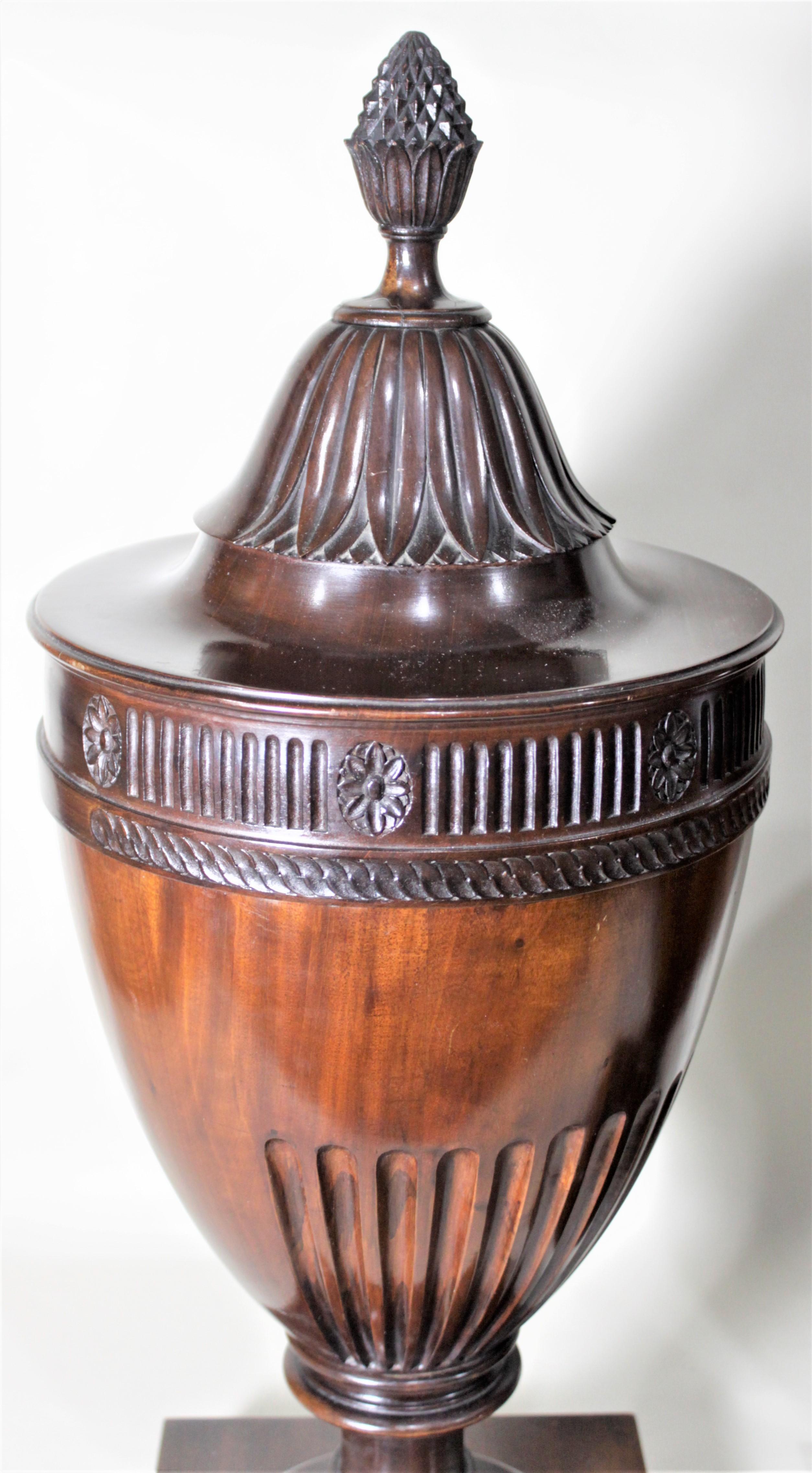 Pair of Antique Georgian Style Mahogany Knife Urns or Boxes with Carved Accents 2