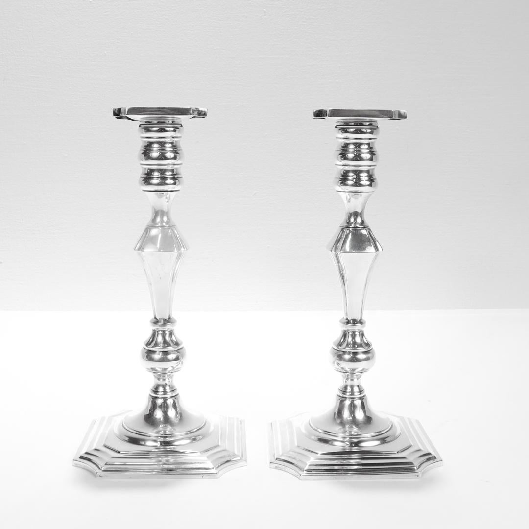 American Pair of Antique Georgian Style Redlich & Co. Sterling Silver 9-Inch Candlesticks For Sale