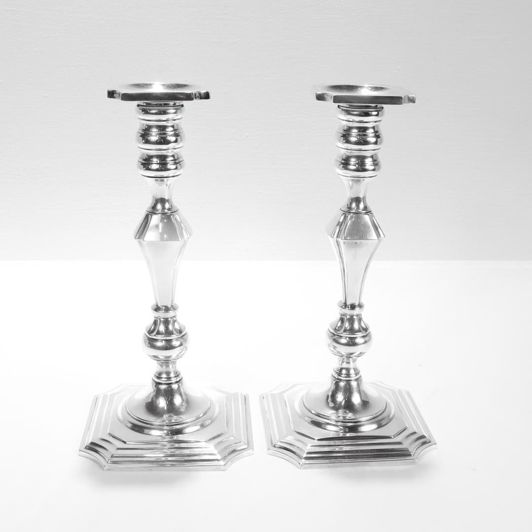 Pair of Antique Georgian Style Redlich & Co. Sterling Silver 9-Inch Candlesticks In Good Condition For Sale In Philadelphia, PA