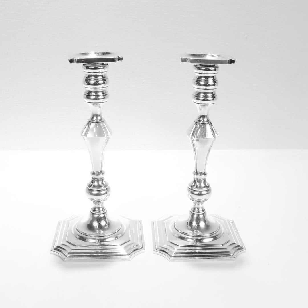 Pair of Antique Georgian Style Redlich & Co. Sterling Silver 9-Inch Candlesticks For Sale 1