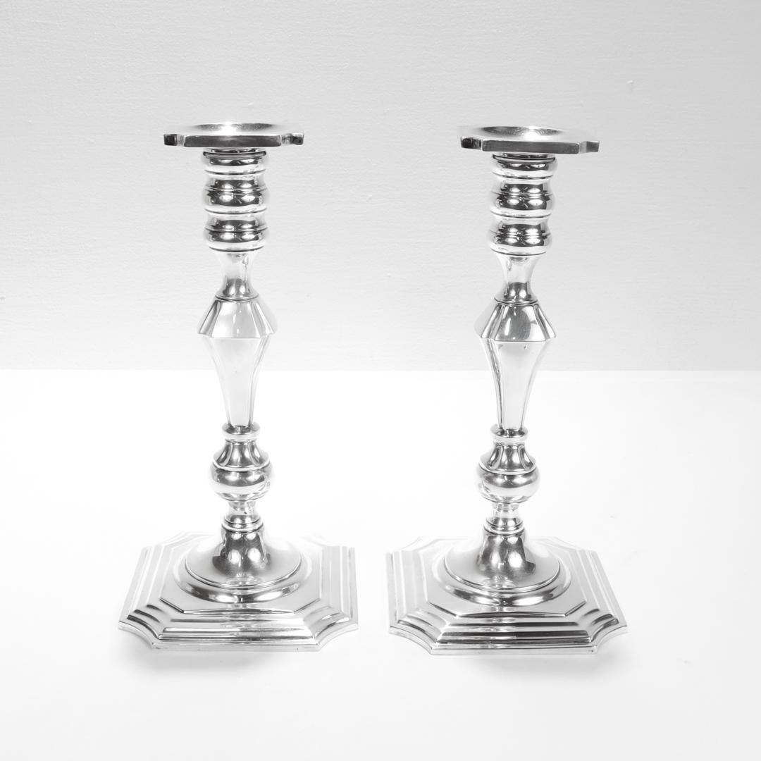 Pair of Antique Georgian Style Redlich & Co. Sterling Silver 9-Inch Candlesticks For Sale 2