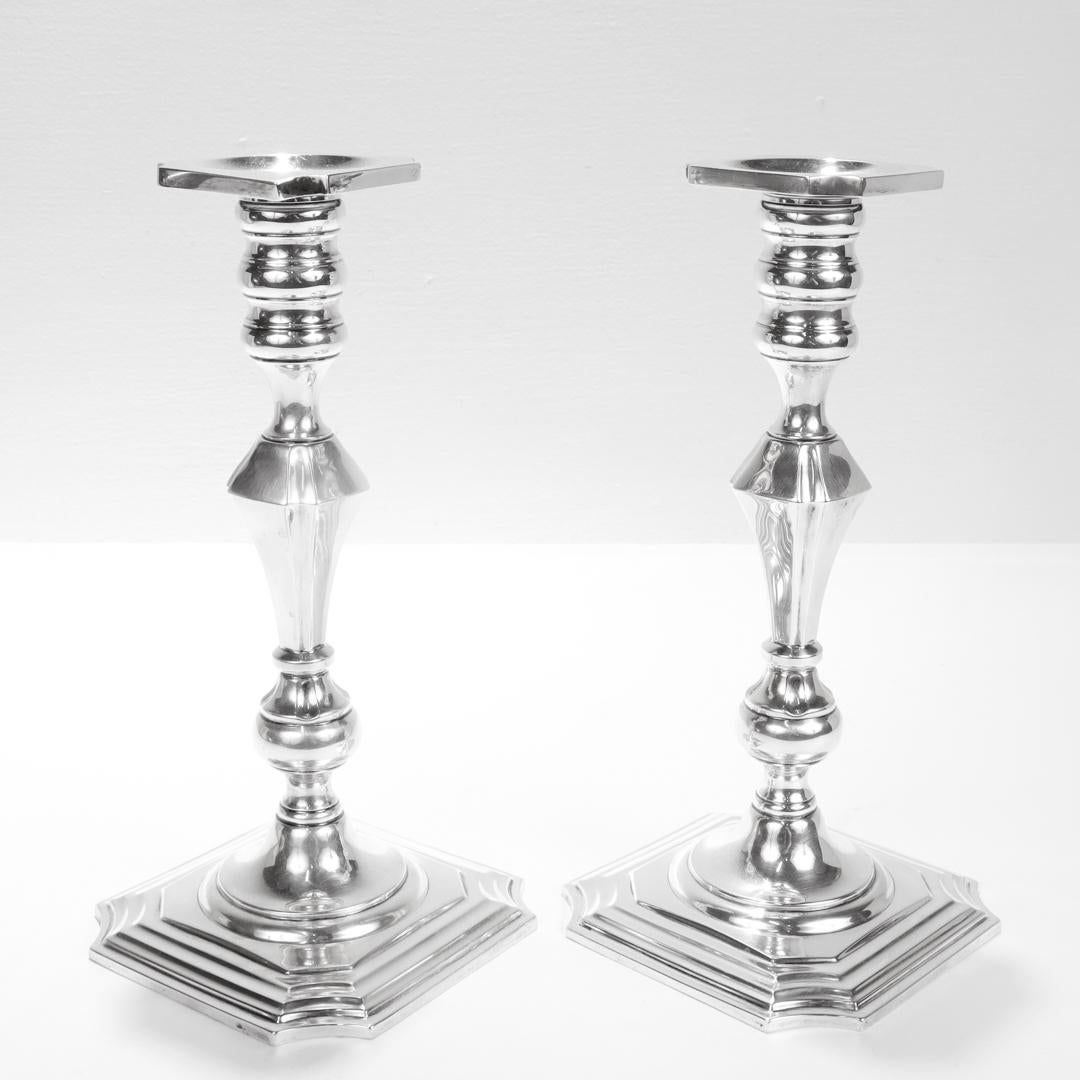Pair of Antique Georgian Style Redlich & Co. Sterling Silver 9-Inch Candlesticks For Sale 3