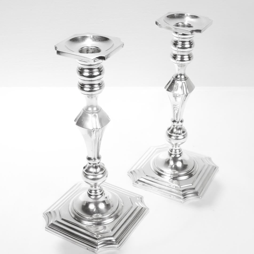 Pair of Antique Georgian Style Redlich & Co. Sterling Silver 9-Inch Candlesticks For Sale 4