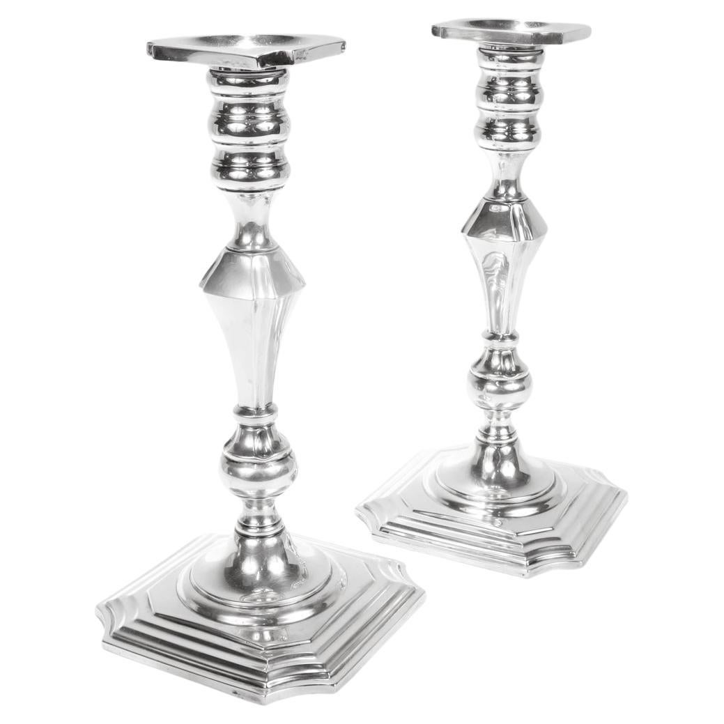 Pair of Antique Georgian Style Redlich & Co. Sterling Silver 9-Inch Candlesticks For Sale