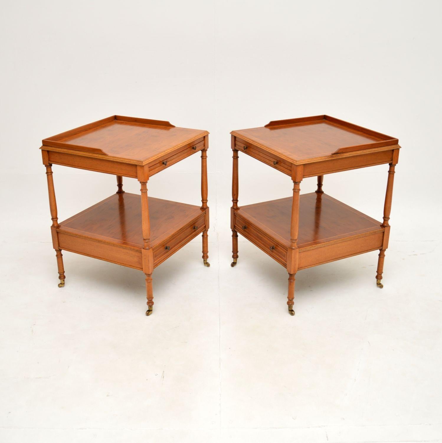 British Pair of Antique Georgian Style Side Tables in Yew Wood