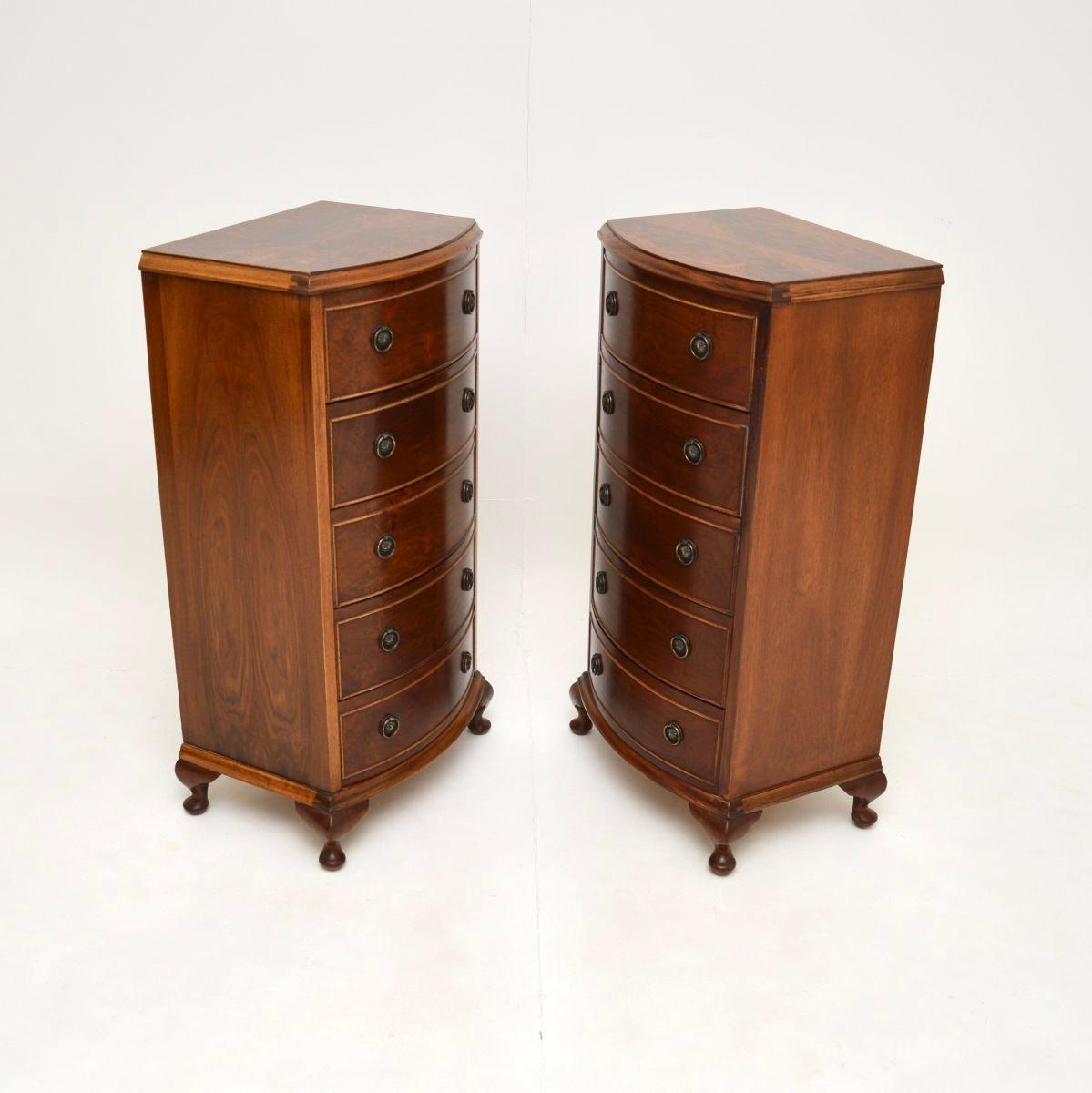 British Pair of Antique Georgian Style Slim Walnut Chests of Drawers For Sale