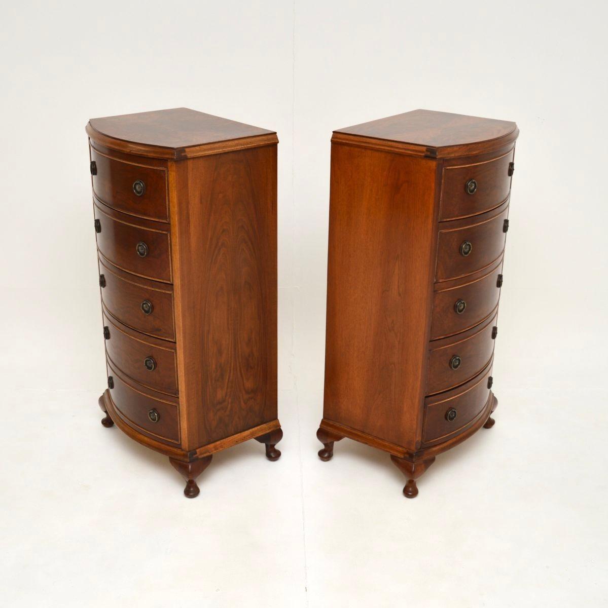 Pair of Antique Georgian Style Slim Walnut Chests of Drawers In Good Condition For Sale In London, GB
