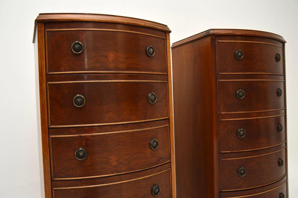 Pair of Antique Georgian Style Slim Walnut Chests of Drawers For Sale 3