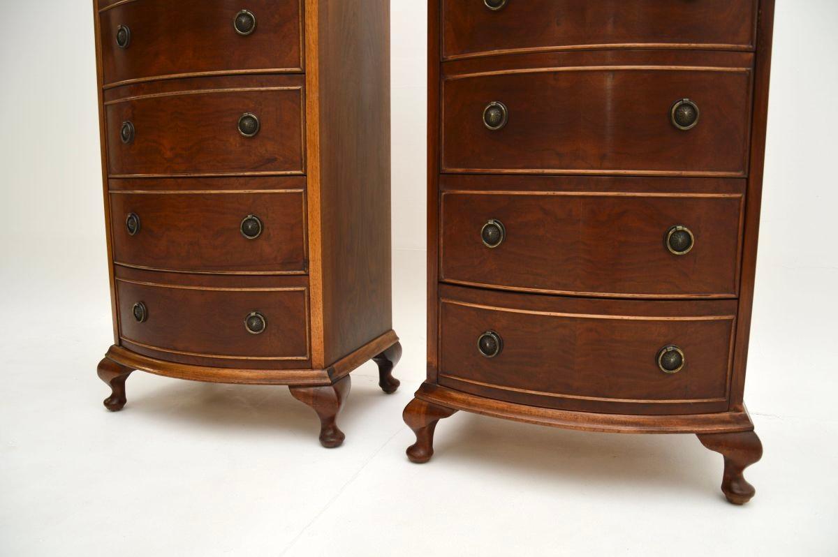 Pair of Antique Georgian Style Slim Walnut Chests of Drawers For Sale 4