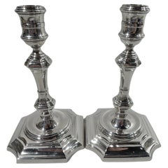 Pair of Antique Georgian-Style Sterling Silver Candlesticks