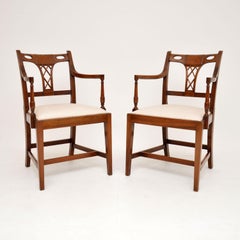 Pair of Antique Georgian Style Walnut Armchairs