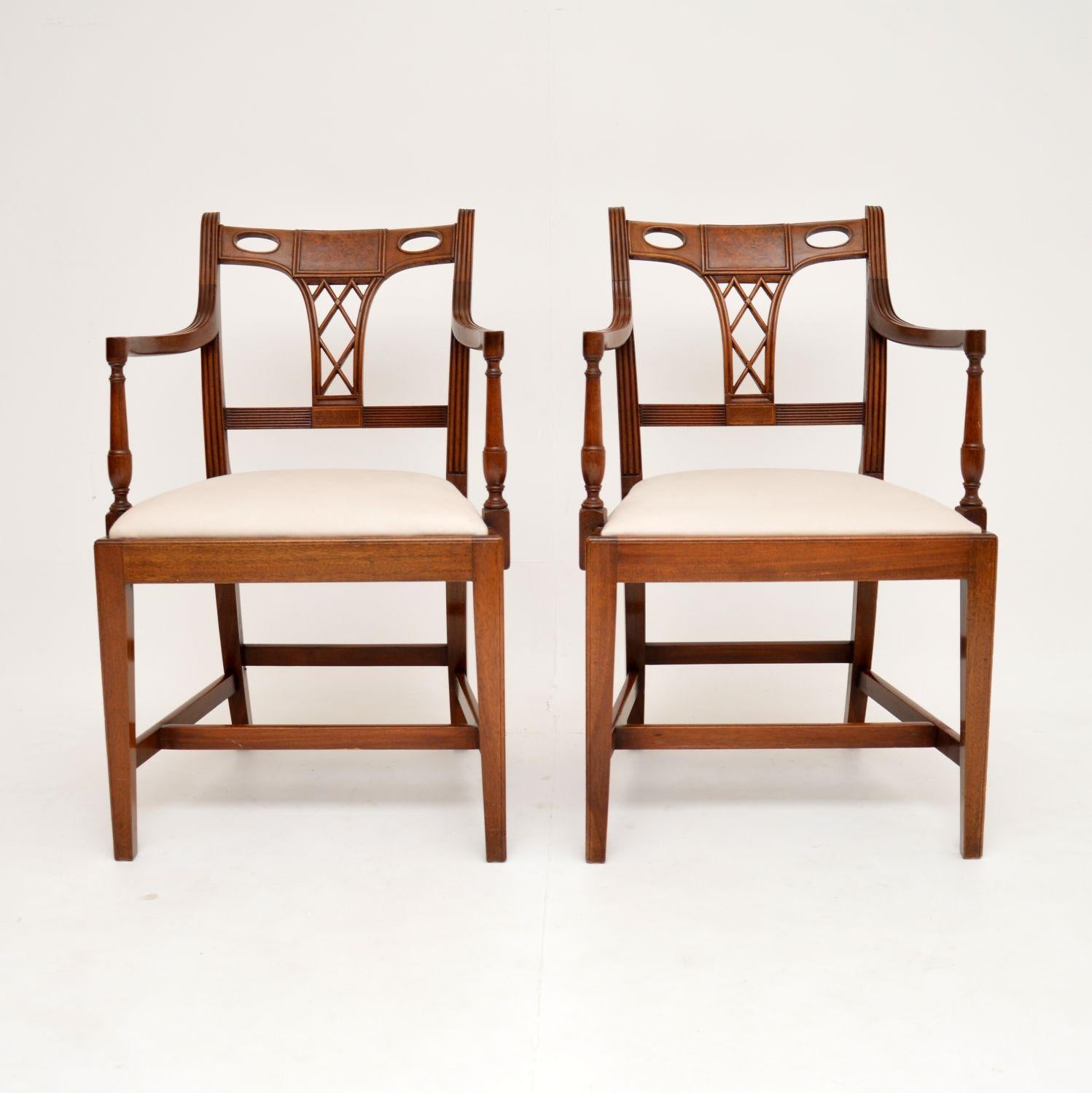 English Pair of Antique Georgian Style Walnut Armchairs For Sale