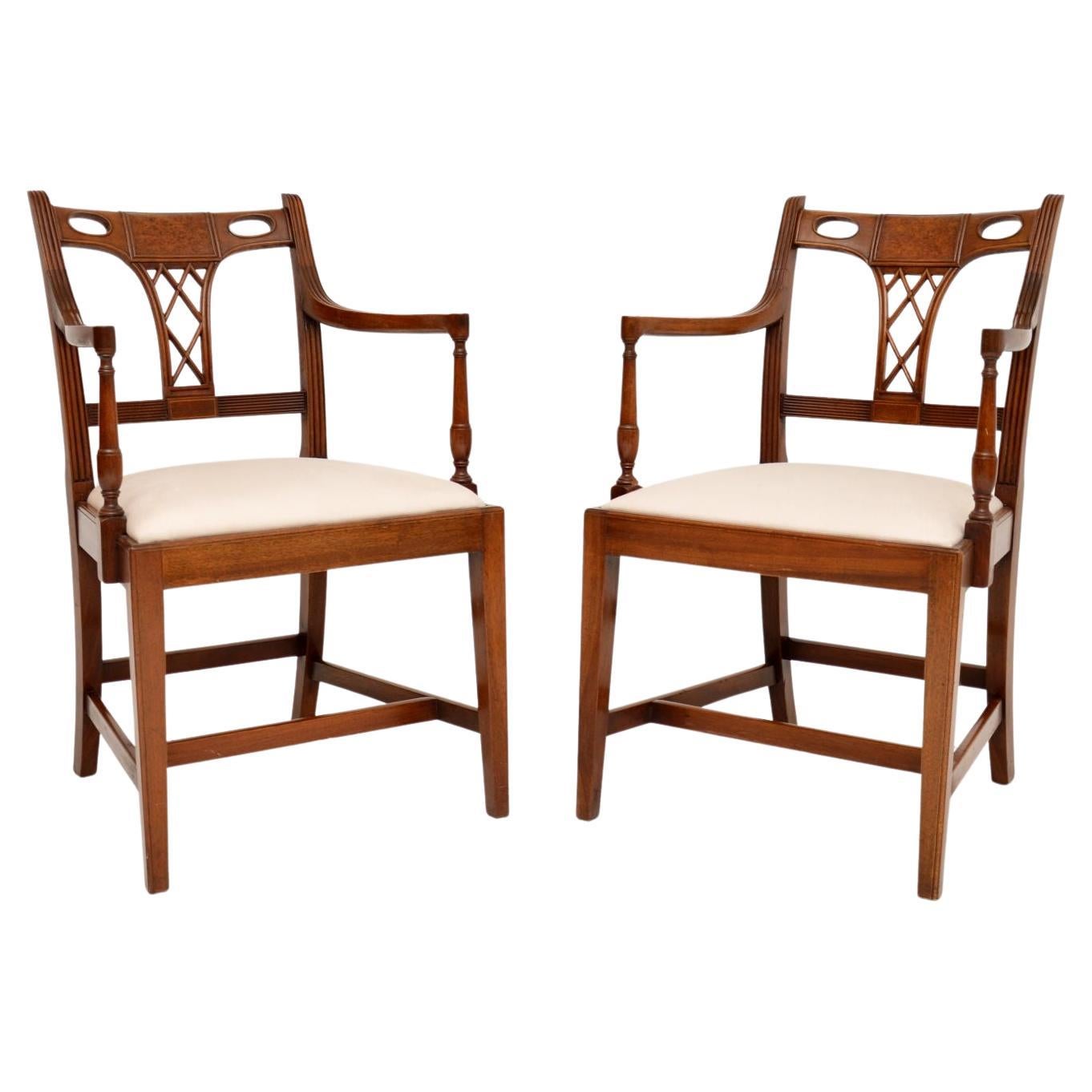 Pair of Antique Georgian Style Walnut Armchairs For Sale