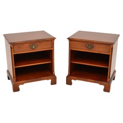 Pair of Antique Georgian Style Yew Wood Bedside Cabinets