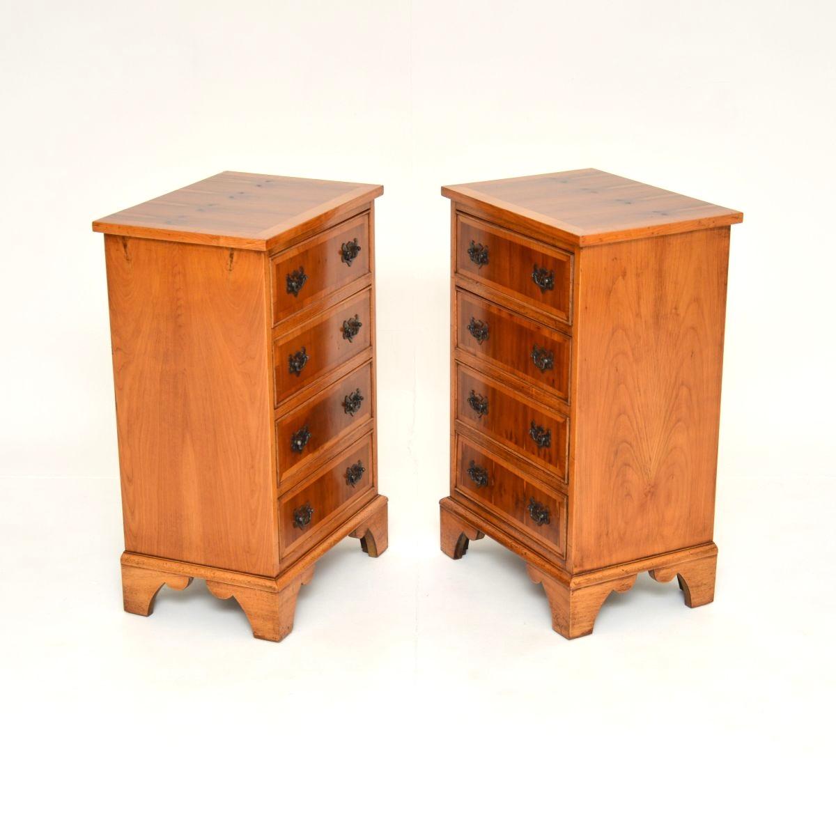 British Pair of Antique Georgian Style Yew Wood Bedside Chests For Sale
