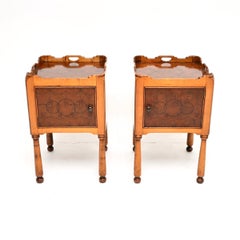 Pair of Antique Georgian Style Yew Wood Oyster Veneer Side Cabinets