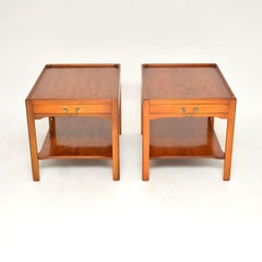 Pair of Antique Georgian Style Yew Wood Side Tables