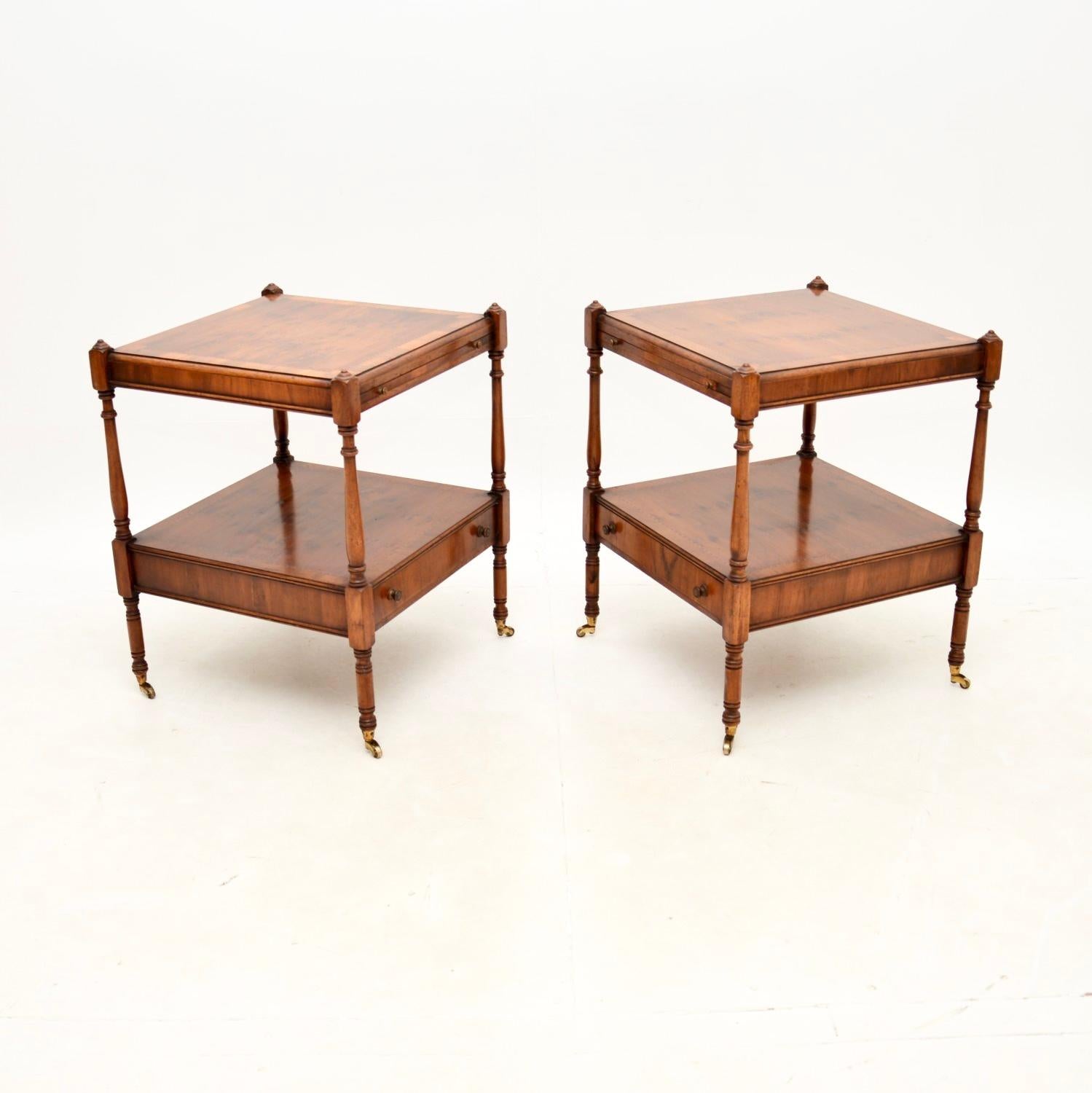 British Pair of Antique Georgian Style Yew Wood Side Tables