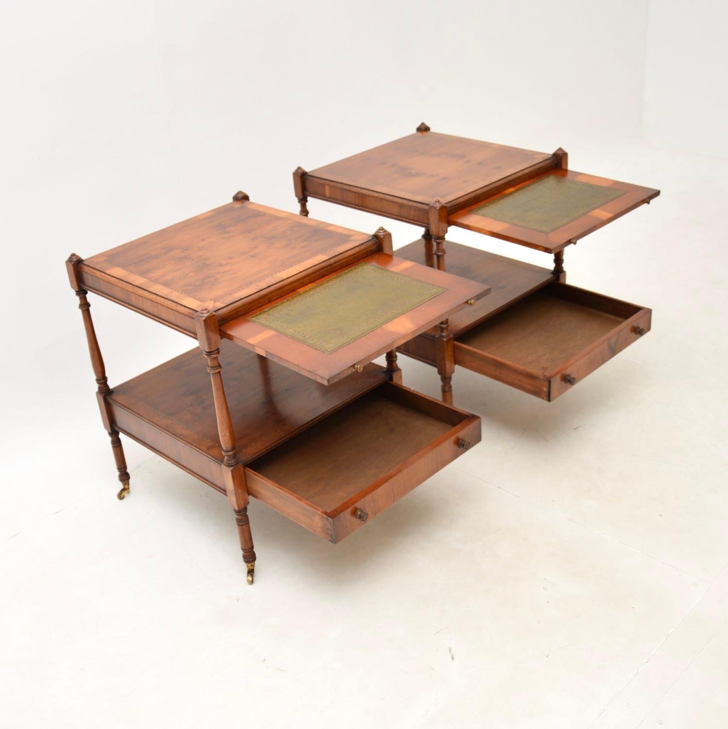 Mid-20th Century Pair of Antique Georgian Style Yew Wood Side Tables
