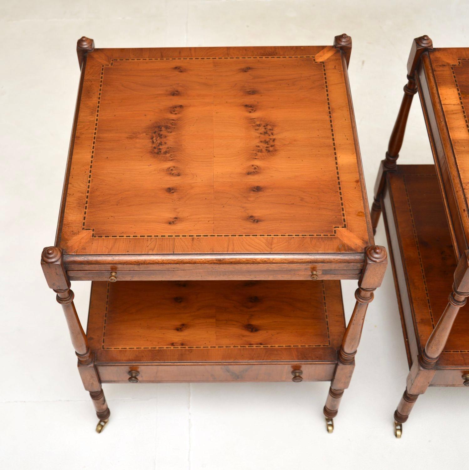 Pair of Antique Georgian Style Yew Wood Side Tables 1