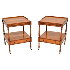 Pair of Antique Georgian Style Yew Wood Side Tables