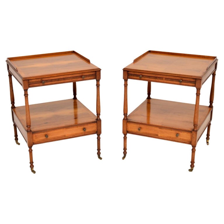 Pair of Antique Style Yew Wood Side Tables For Sale at 1stDibs