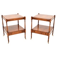 Pair of Antique Georgian Style Yew Wood Side Tables