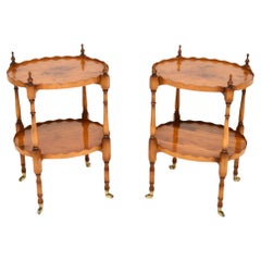 Pair of Antique Georgian Style Yew Wood Side Tables Pair of Antique Georgian Style Yew Wood Side Tables