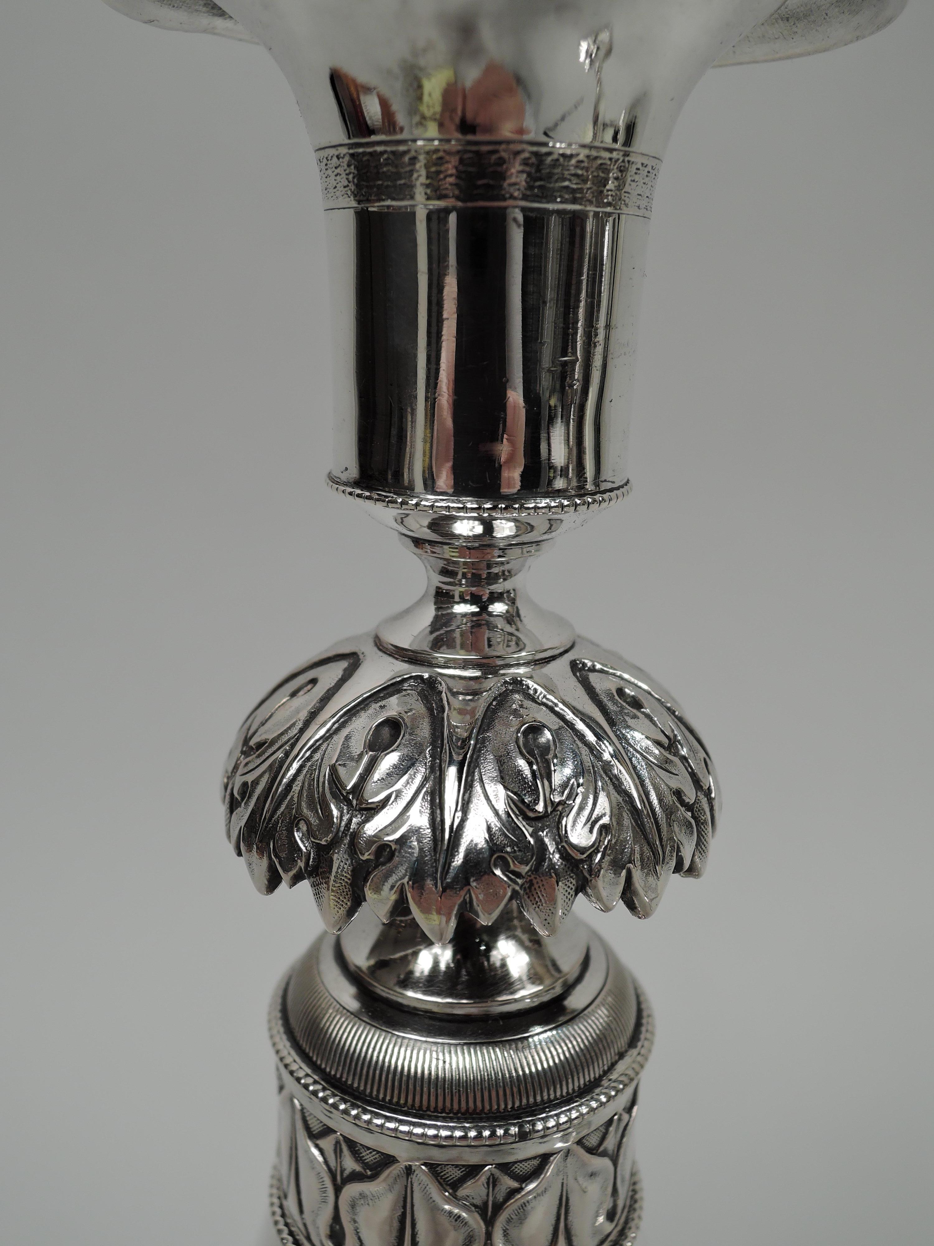 19th Century Pair of Antique German Biedermeier Classical Silver Candlesticks For Sale