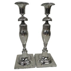 Pair of Antique German Biedermeier Classical Silver Candlesticks