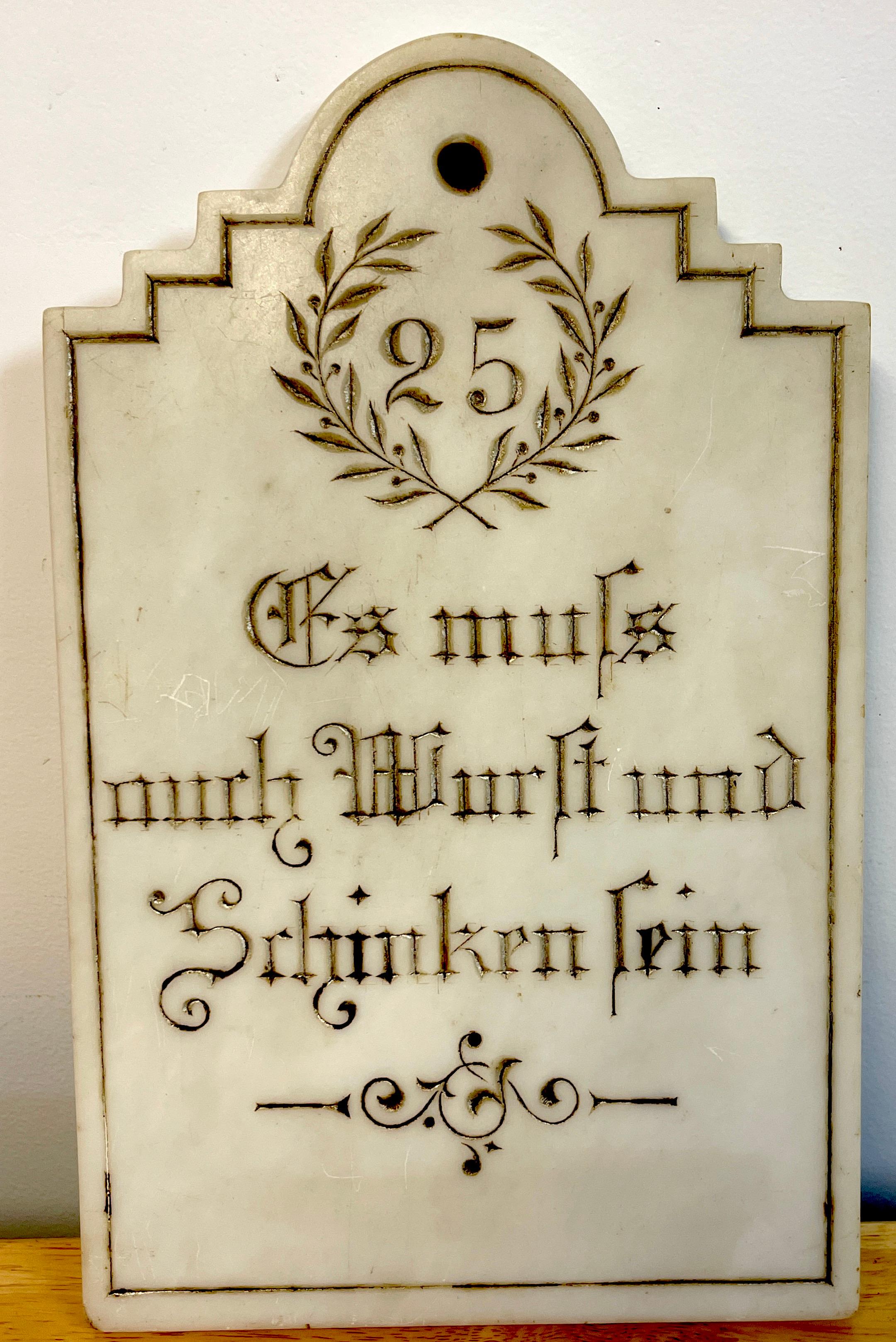 Neoclassical Pair of Antique German Engraved Marble Whimsical Butchers Shop Cutting Boards For Sale