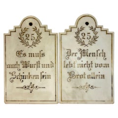 Pair of Antique German Engraved Marble Whimsical Butchers Shop Cutting Boards
