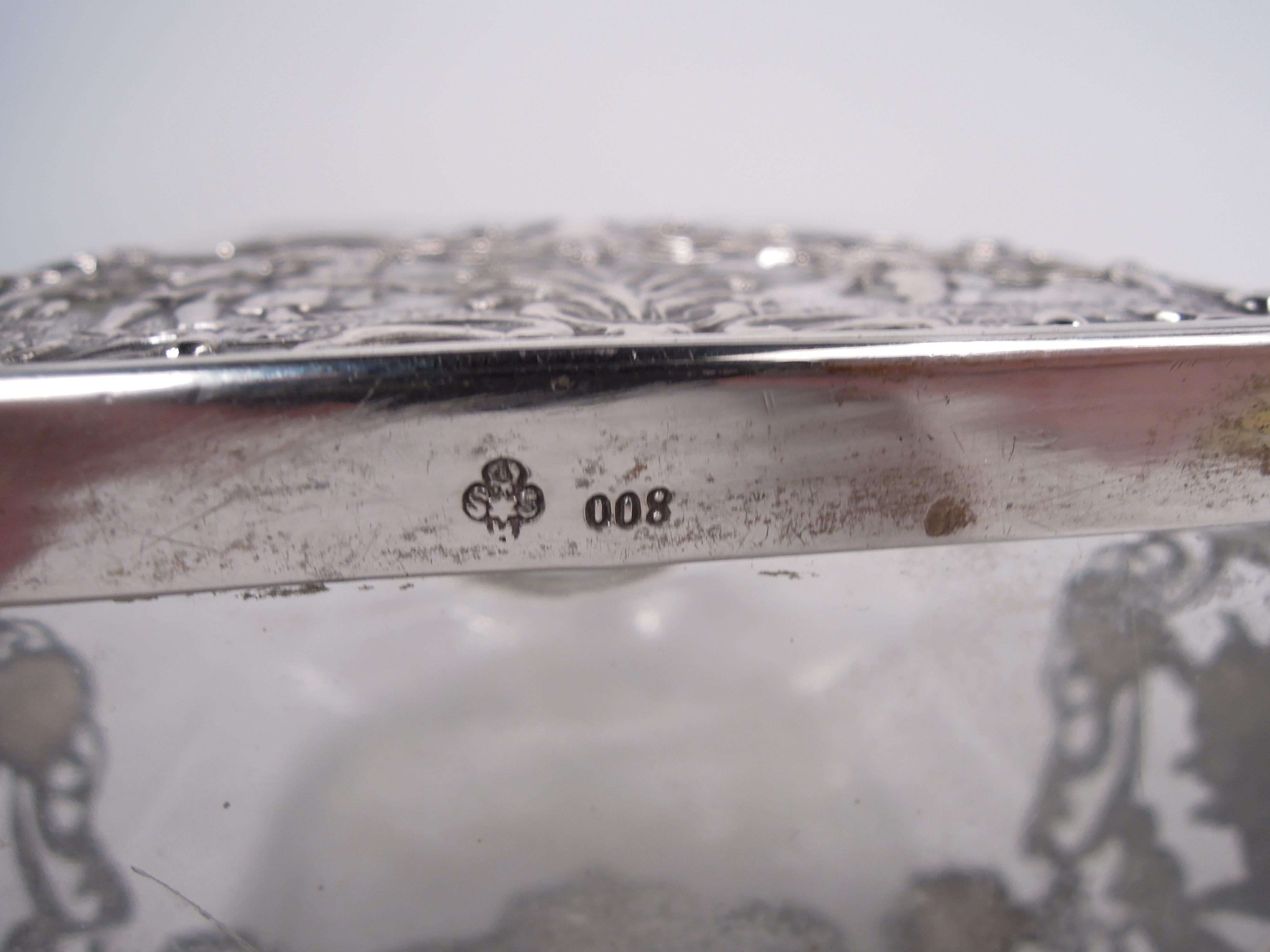 Paar antike deutsche Hanau Rokoko Silber & Glas Dekanter im Angebot 4