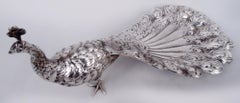 Pair of Antique German Hanau Silver Peacocks