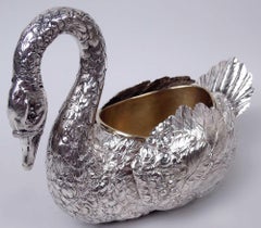 Pair of Antique German Hanau Silver Swan Bowls